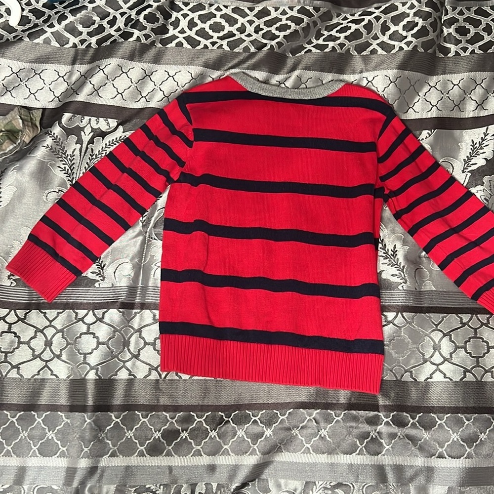 Boys 3T red and blue striped sweater. Excellent condition. Only worn one time.
